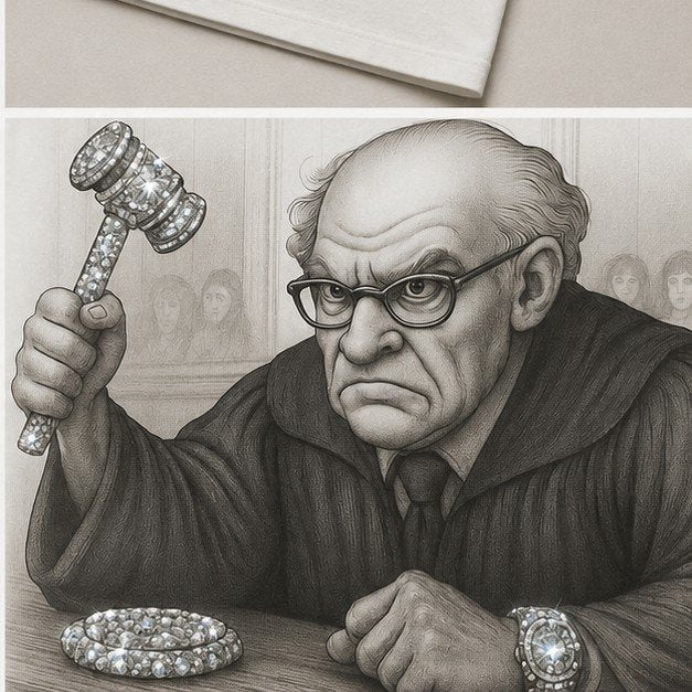 The judge raising a rhinestone gavel